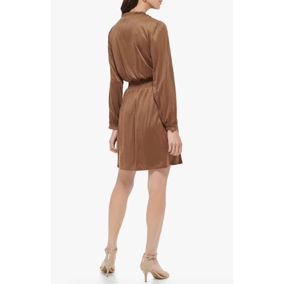 NWT Tommy Hilfiger Brown Faux Suede Fit & Flare Keyhole Tie Dress Womens Size 10 - Picture 9 of 14